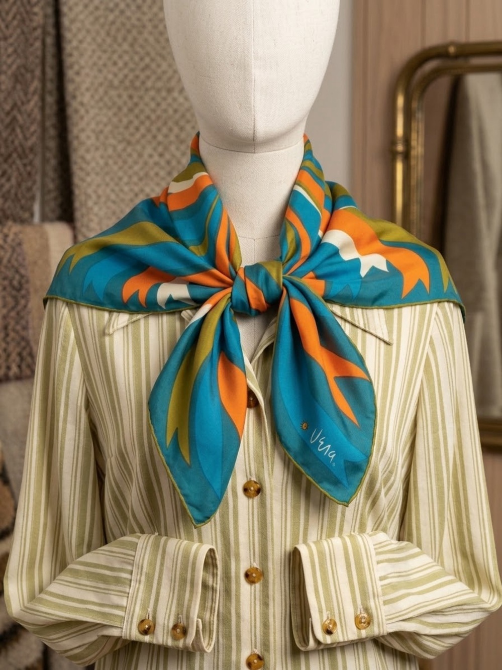 Vintage Vera Neumann 100% Silk Scarf – 1960s/1970s MCM Mod Abstract Print EUC